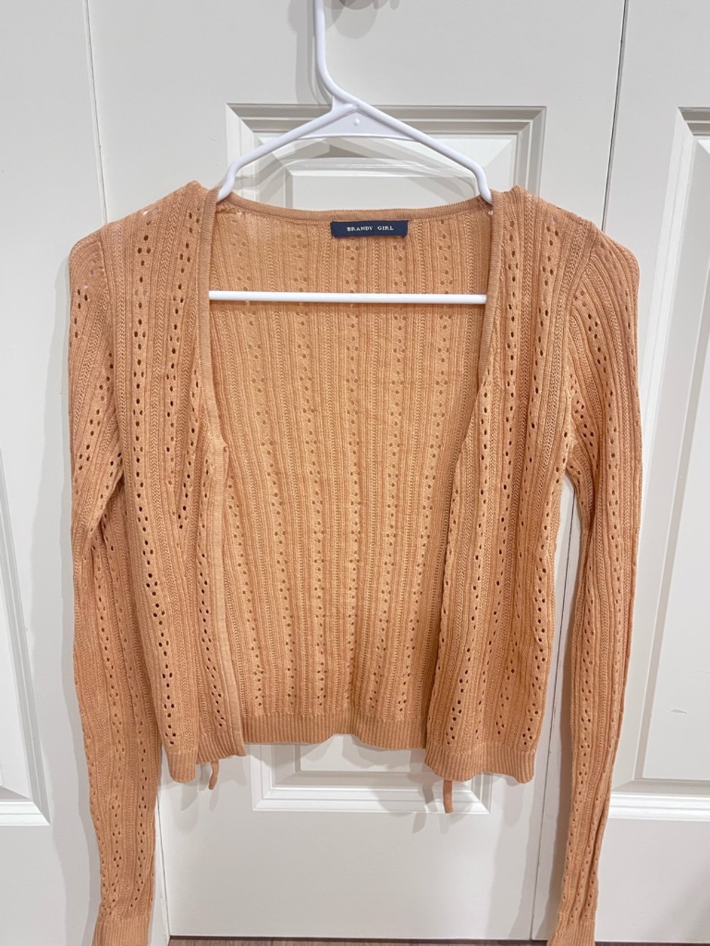 Brandy Melville Peach Open-Front Eyelet Knit Cardigan